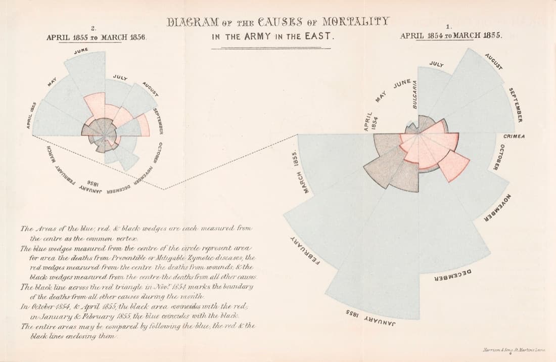 Diagram of the causes of mortality, Florence Nightingale, 1858